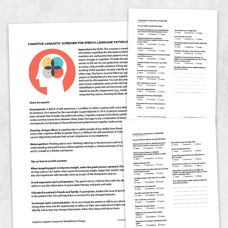 Cognitive Screener Printable Handouts For Speech Occupational And 