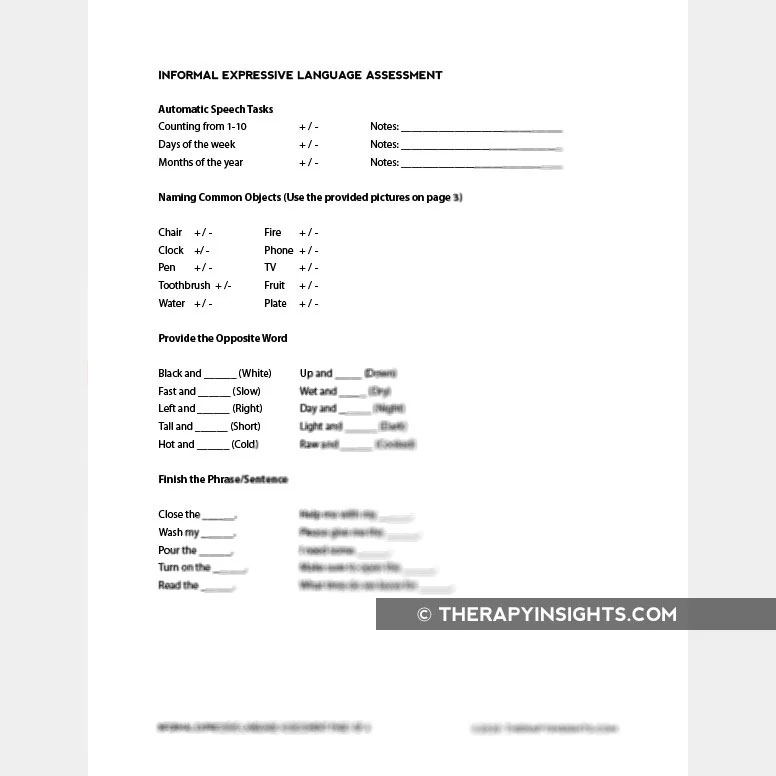 Informal Expressive Language Assessment Printable Handouts For Speech 