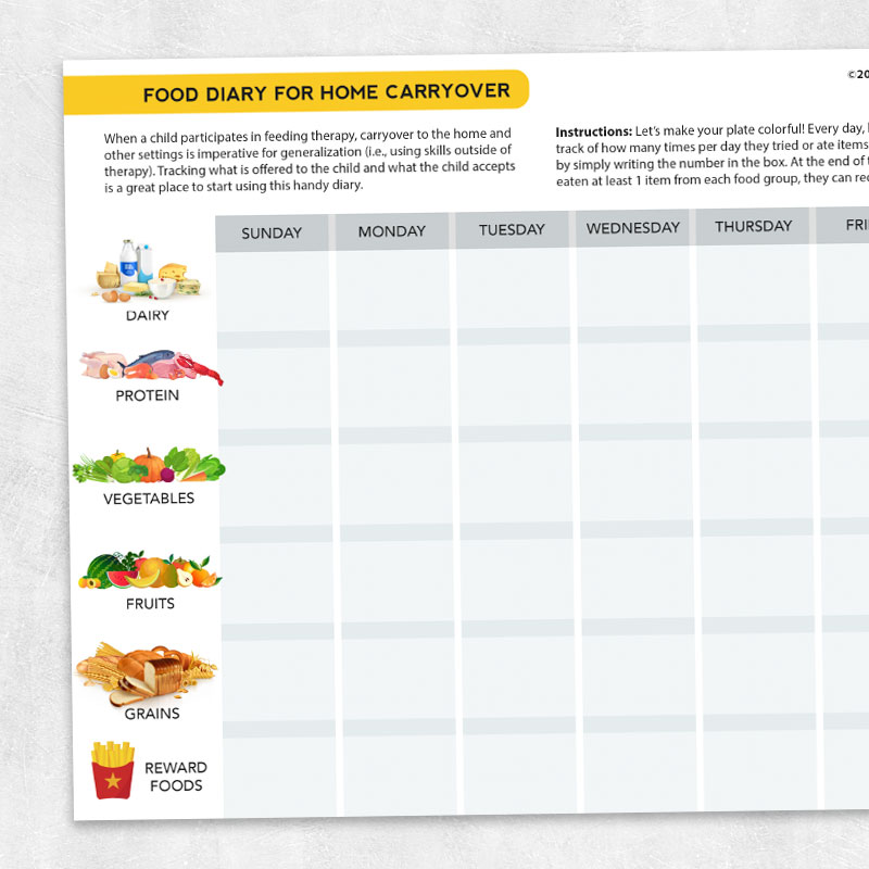 Food Diary for Home Carryover Adult and pediatric printable resources