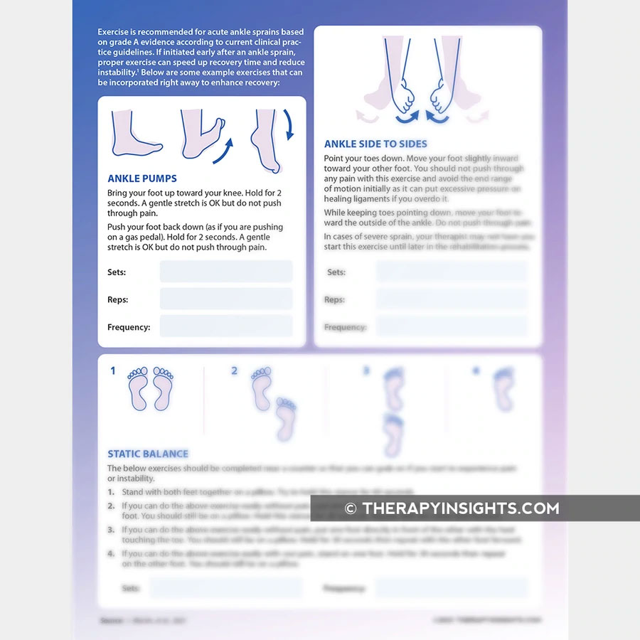 Lateral Ankle Sprain: Home Exercise Program For Acute Phase – Adult and  pediatric printable resources for speech and occupational therapists