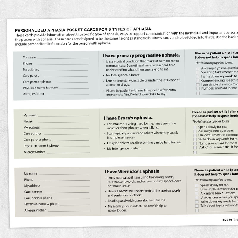 Aphasia therapy printable: Personalized pocket cards