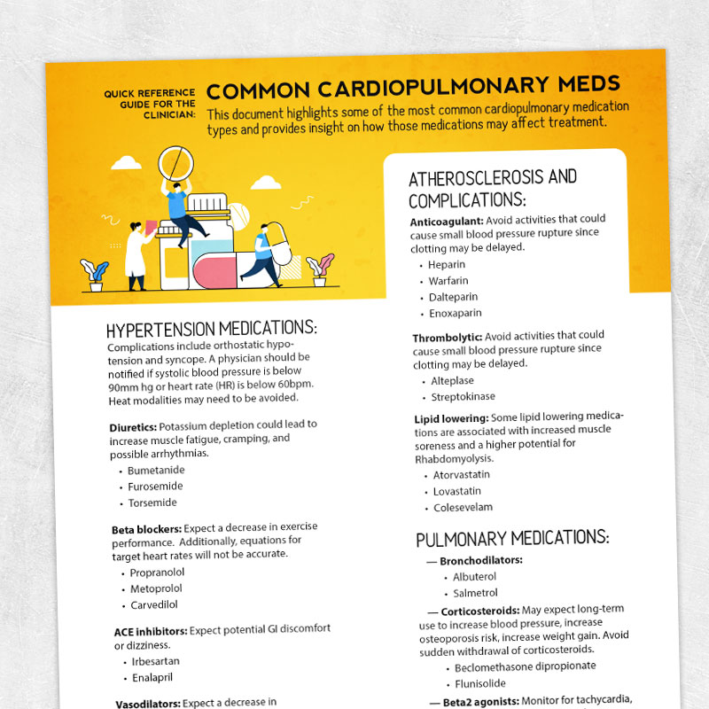 Physical and occupational therapy printable: Common cardiopulmonary meds