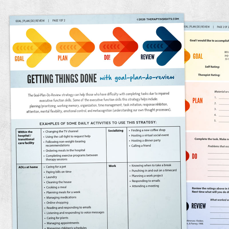 Speech, occupational, physical therapy printable: The goal, plan, do, review method