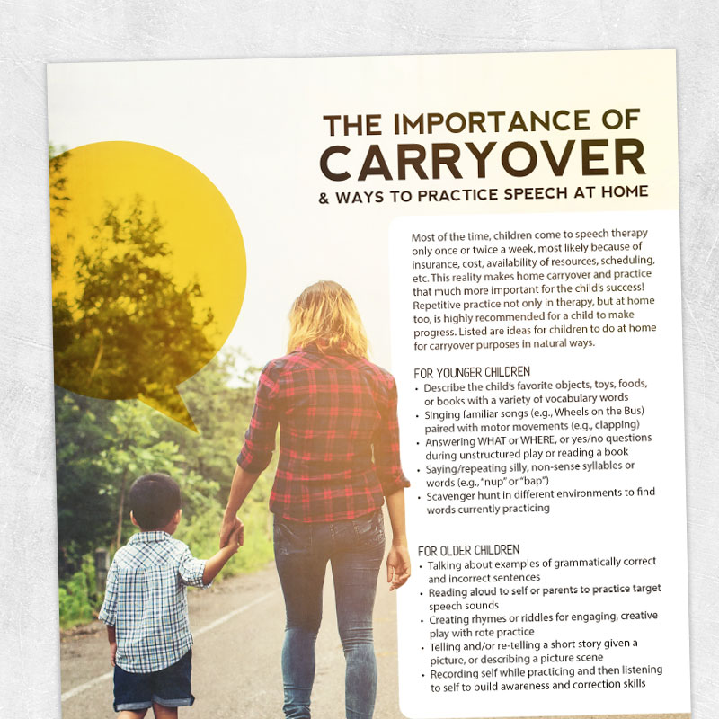 Speech therapy printable handout: Importance of carryover