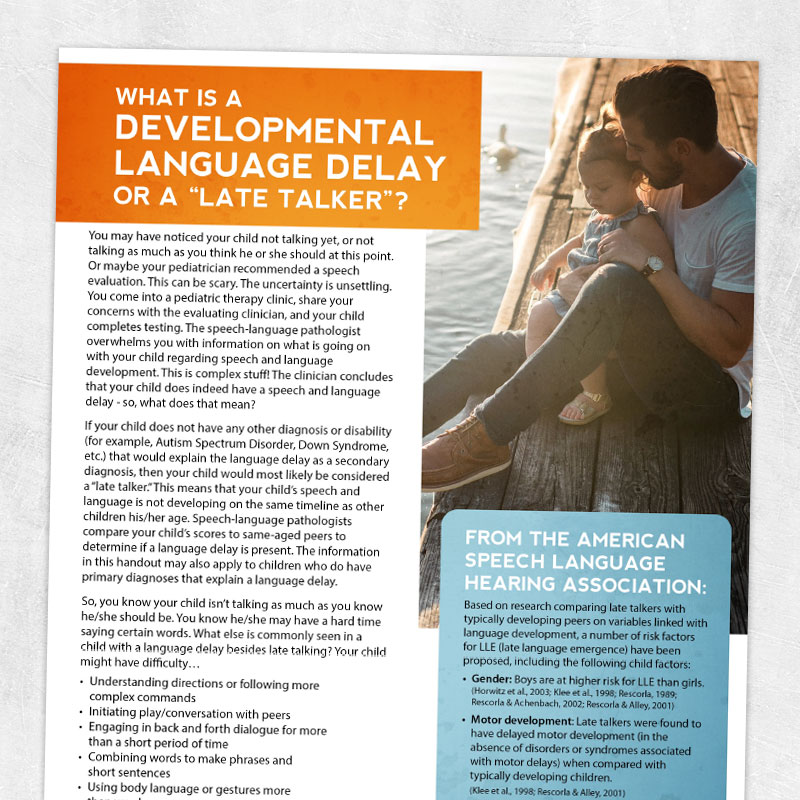 Speech therapy printable handout: Development language delay