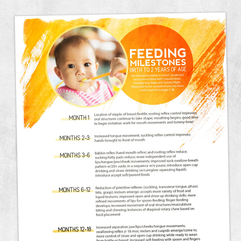 Speech therapy printable handout: Feeding milestones birth to 2 years