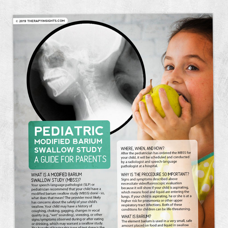 Speech therapy printable handout: Pediatric modified barium swallow study