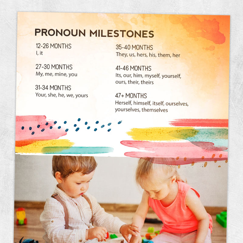 Speech therapy printable handout: Pronoun milestones