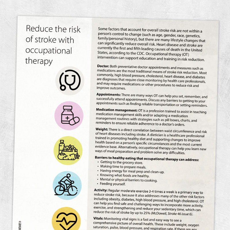 Occupational therapy printable handout: Reduce the risk of stroke with OT