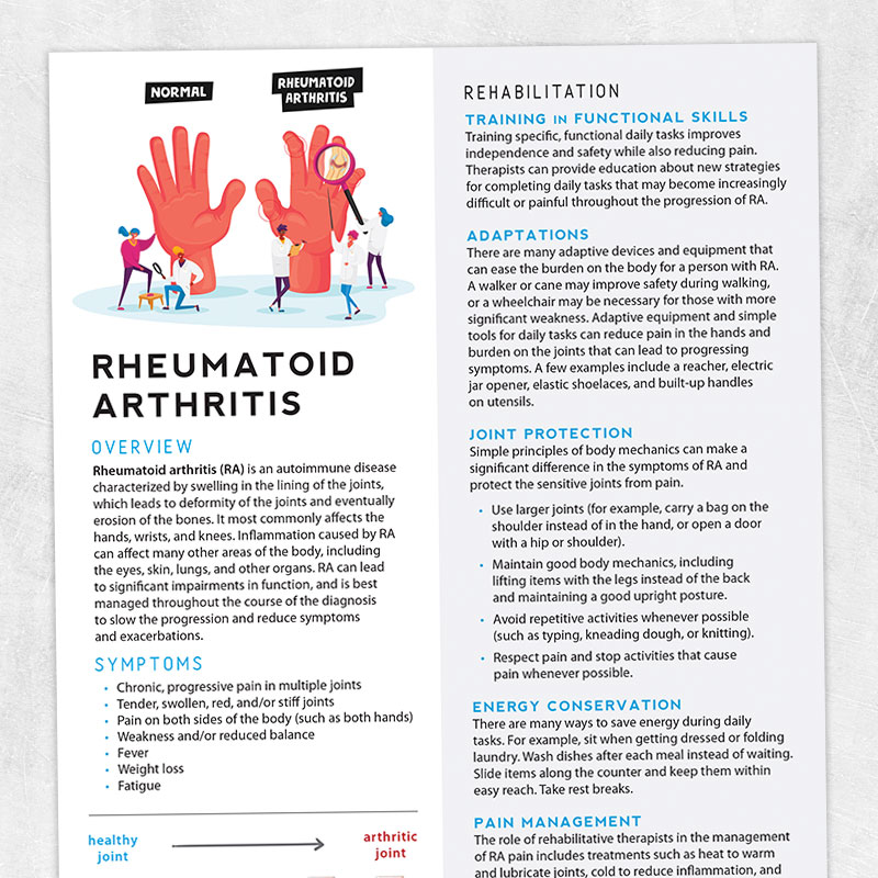 Occupational therapy printable handout: Rheumatoid arthritis