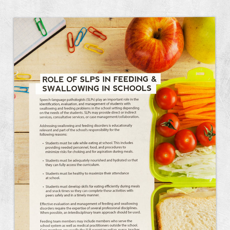 Speech therapy printable handout: Role of SLPs in feeding and swallowing in the schools