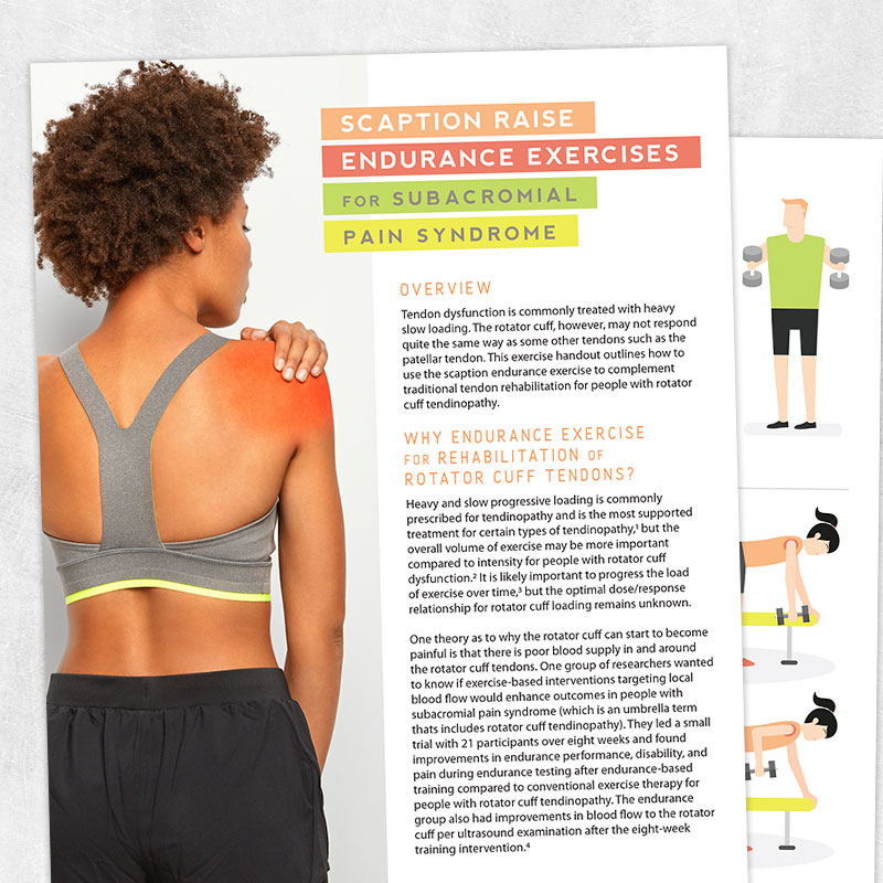 Physical therapy printable handout for HEP: Scaption raise endurance exercises for subacromial pain syndrome