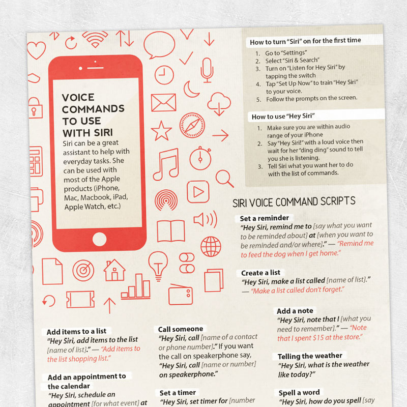 Med SLP - adult speech therapy printable handout: Voice commands to use with Siri