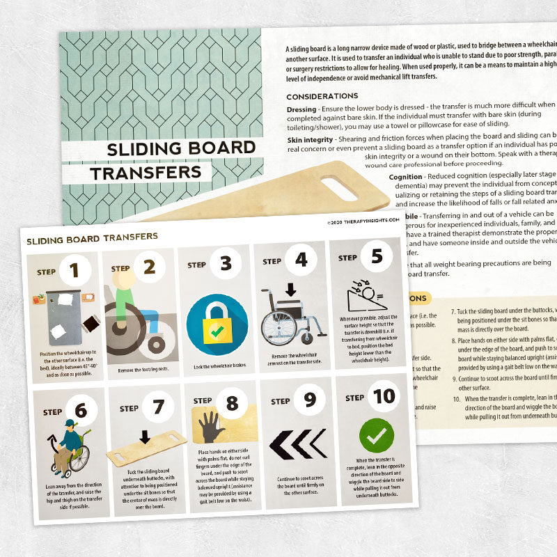 Occupational therapy printable handout: Sliding board transfers
