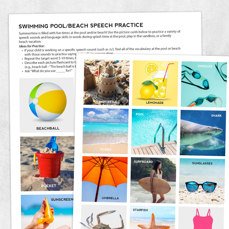 Speech therapy printable: Swimming pool/beach speech practice