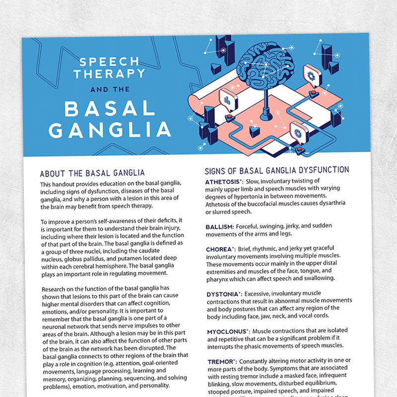 Med SLP - adult speech therapy printable: Speech therapy and the basal ganglia