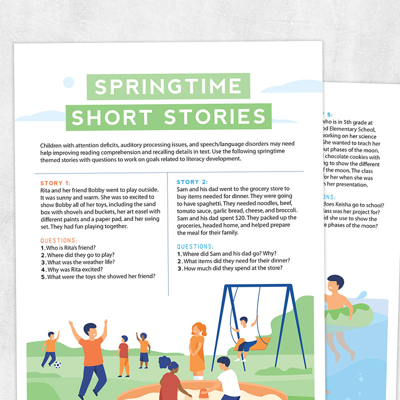 Speech therapy printable: Springtime short stories