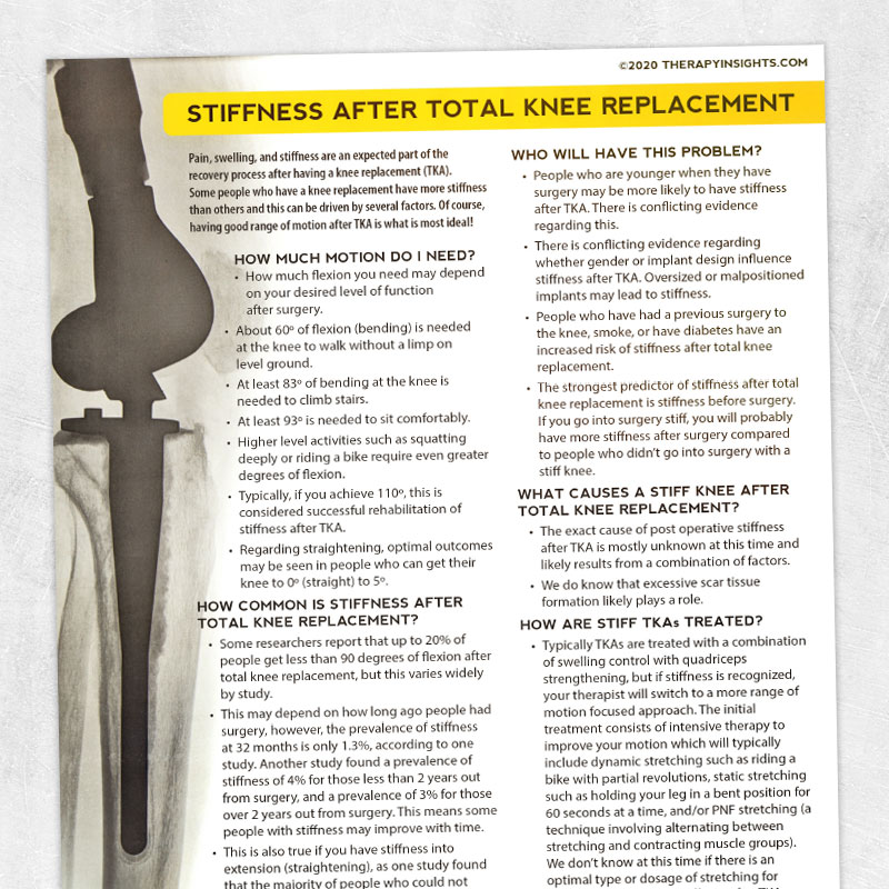 Physical therapy printable handout: Stiffness after total knee replacement
