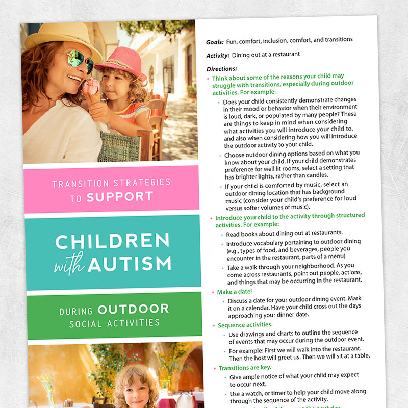 Speech therapy printable: Transition strategies to support children with autism during outdoor social activities
