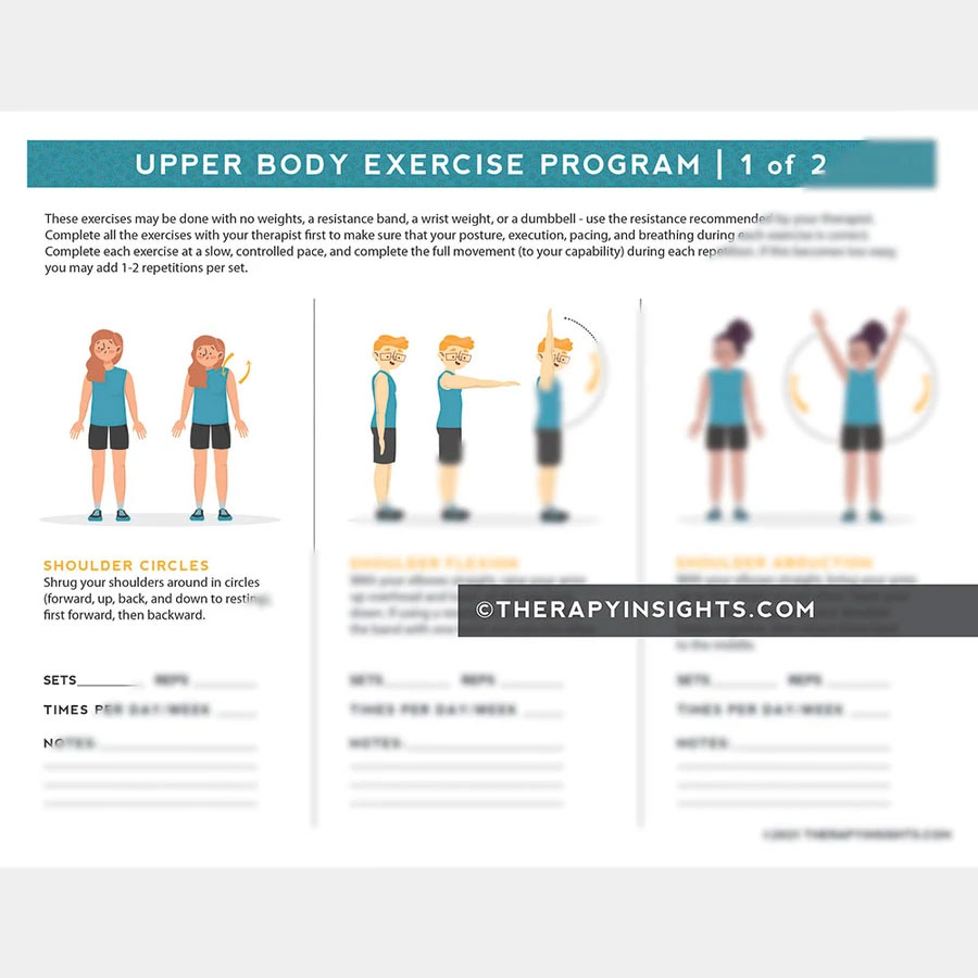 Upper Body Home Exercise Programs – Adult and pediatric printable resources  for speech and occupational therapists