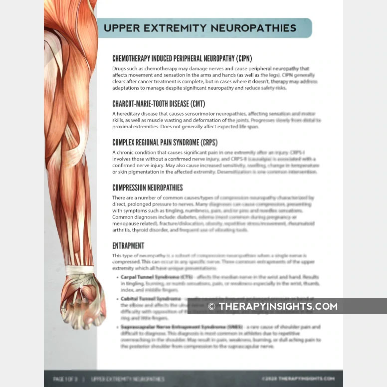 Upper Extremity Neuropathies Adult And Pediatric Printable Resources