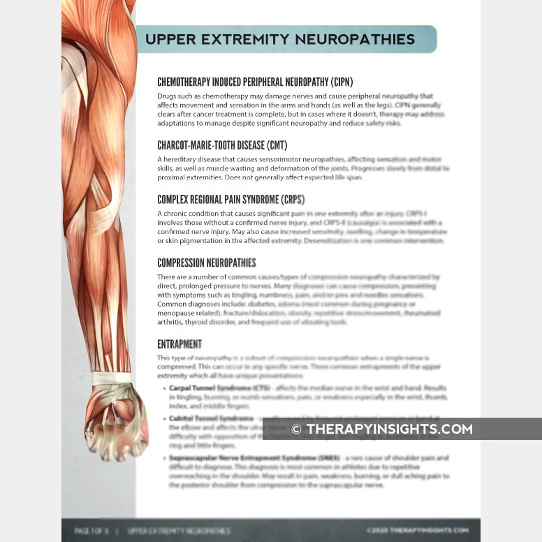 Upper Extremity Neuropathies Adult And Pediatric Printable Resources 