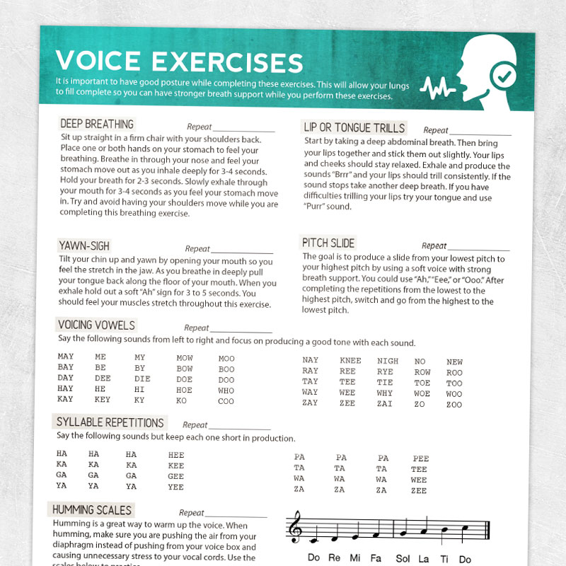 Voice therapy printable handout: Voice exercises