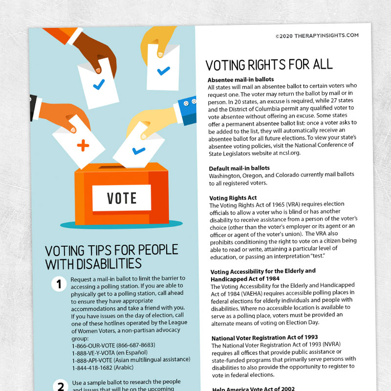 Speech and occupational therapy printable handout: Voting tips for people with disabilities