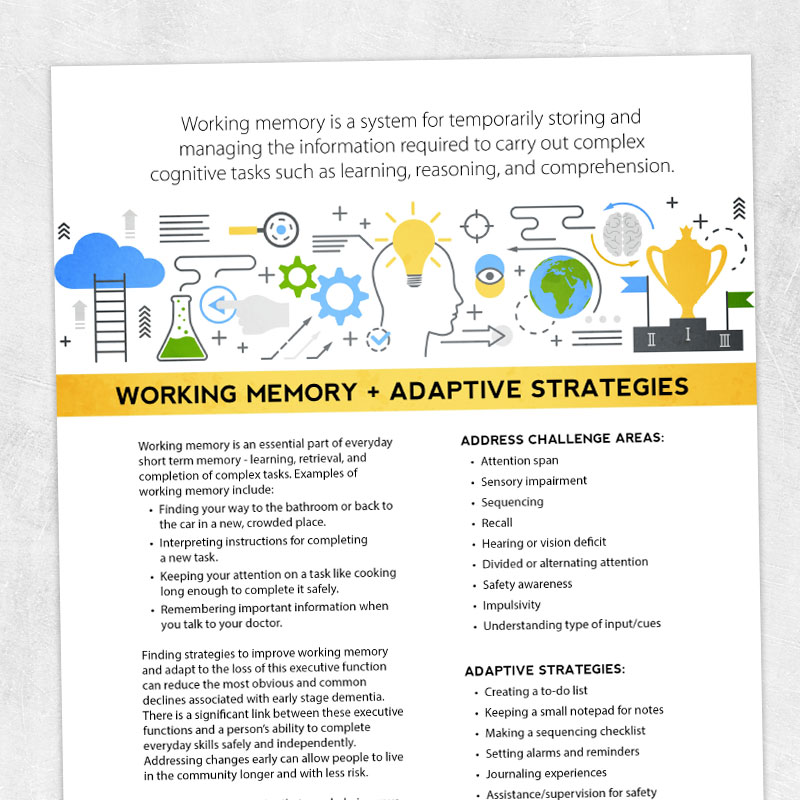 Med SLP - adult speech therapy printable handout - Working memory and adaptive strategies