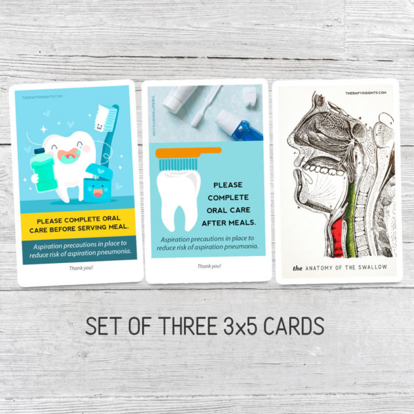 Set of three oral care dysphagia cards