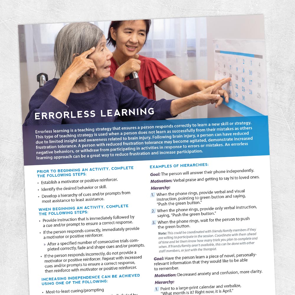 Med SLP printable handout: Errorless learning