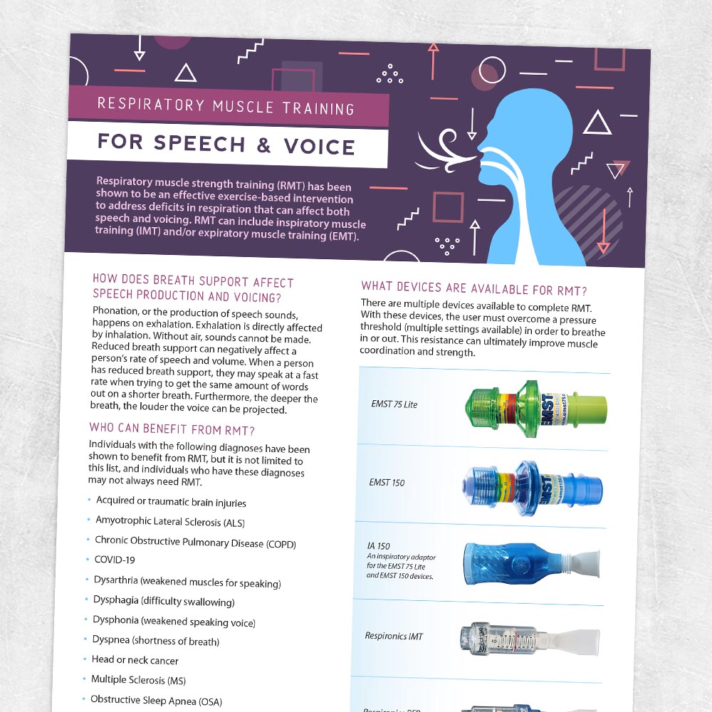 Med SLP printable handout: Respiratory muscle training for speech and voice