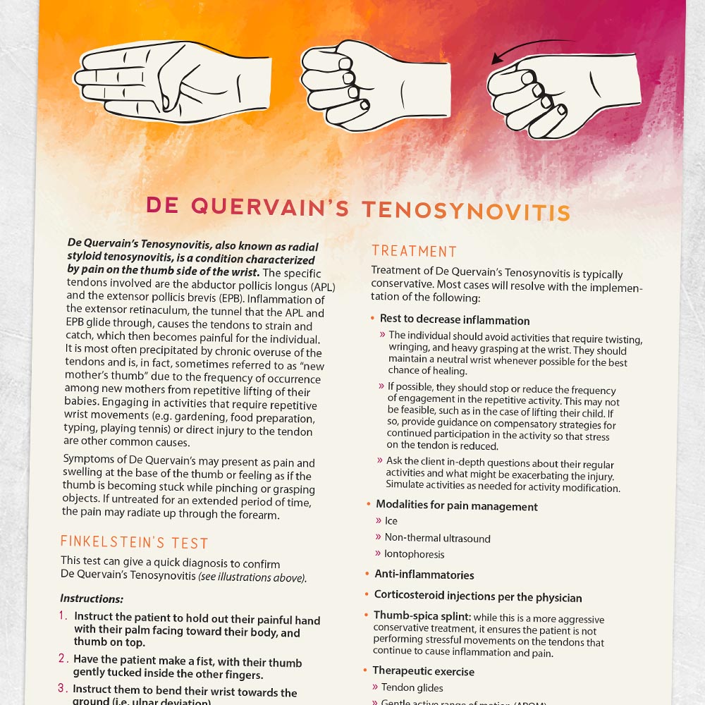 Occupational therapy handout: De Quervain's Tenosynovitis