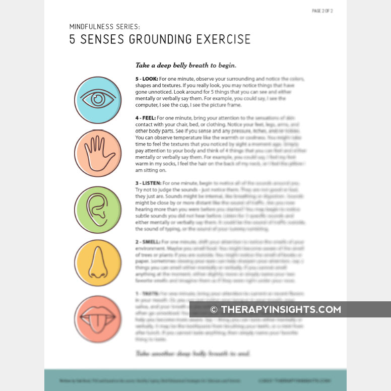 Mindfulness Series 5 Senses Grounding Exercise Printable Handouts 