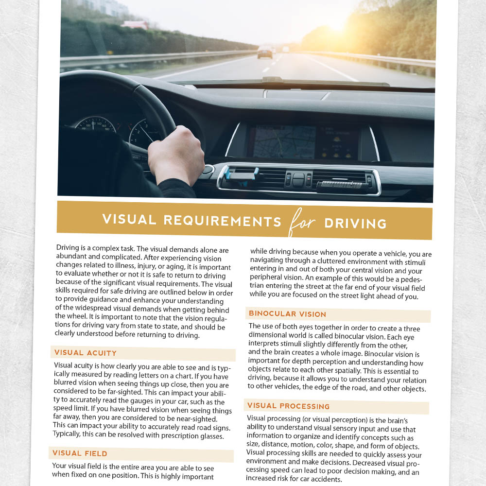 Occupational therapy handout: Visual requirements for driving