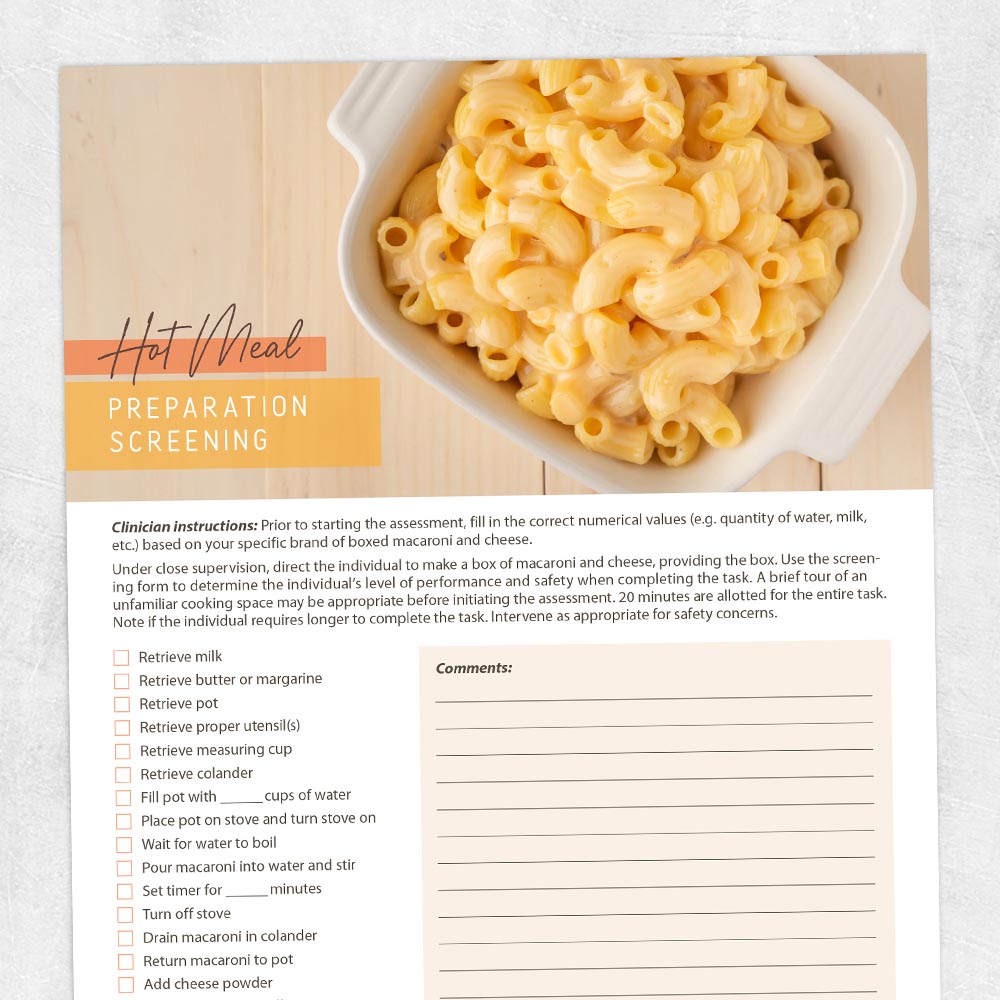 Occupational therapy resource: Hot Meal Preparation Screening