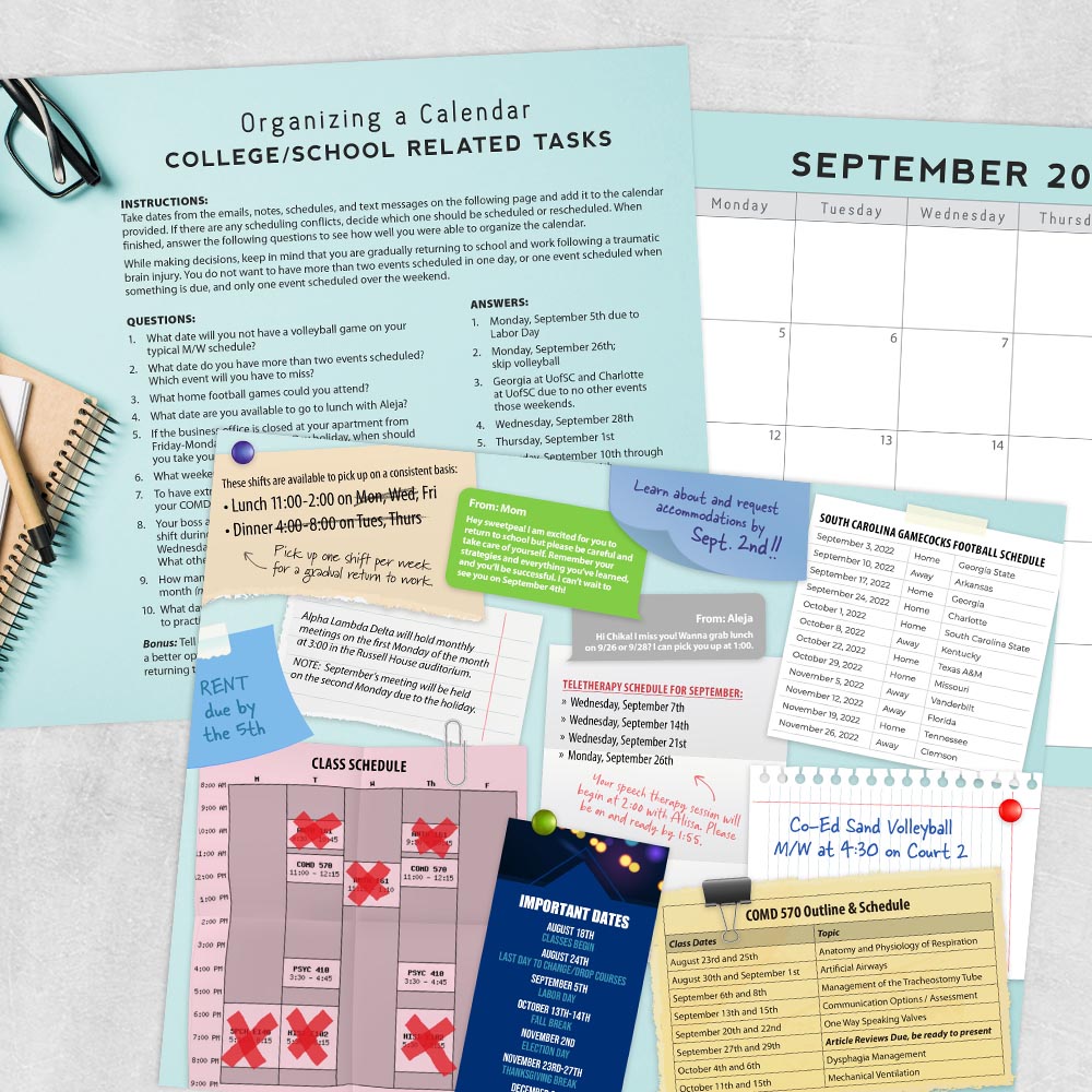 Med SLP therapy resource: Organizing a calendar with college and school related tasks