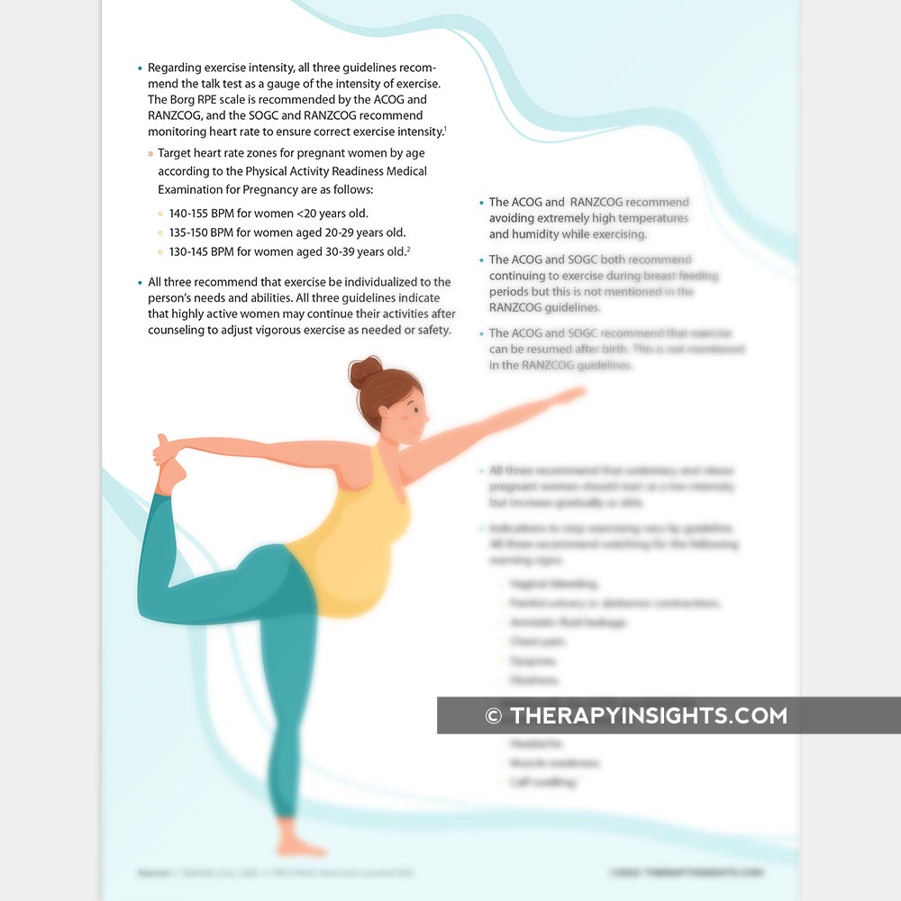 Exercise Guidelines During Pregnancy – Adult and pediatric printable  resources for speech and occupational therapists