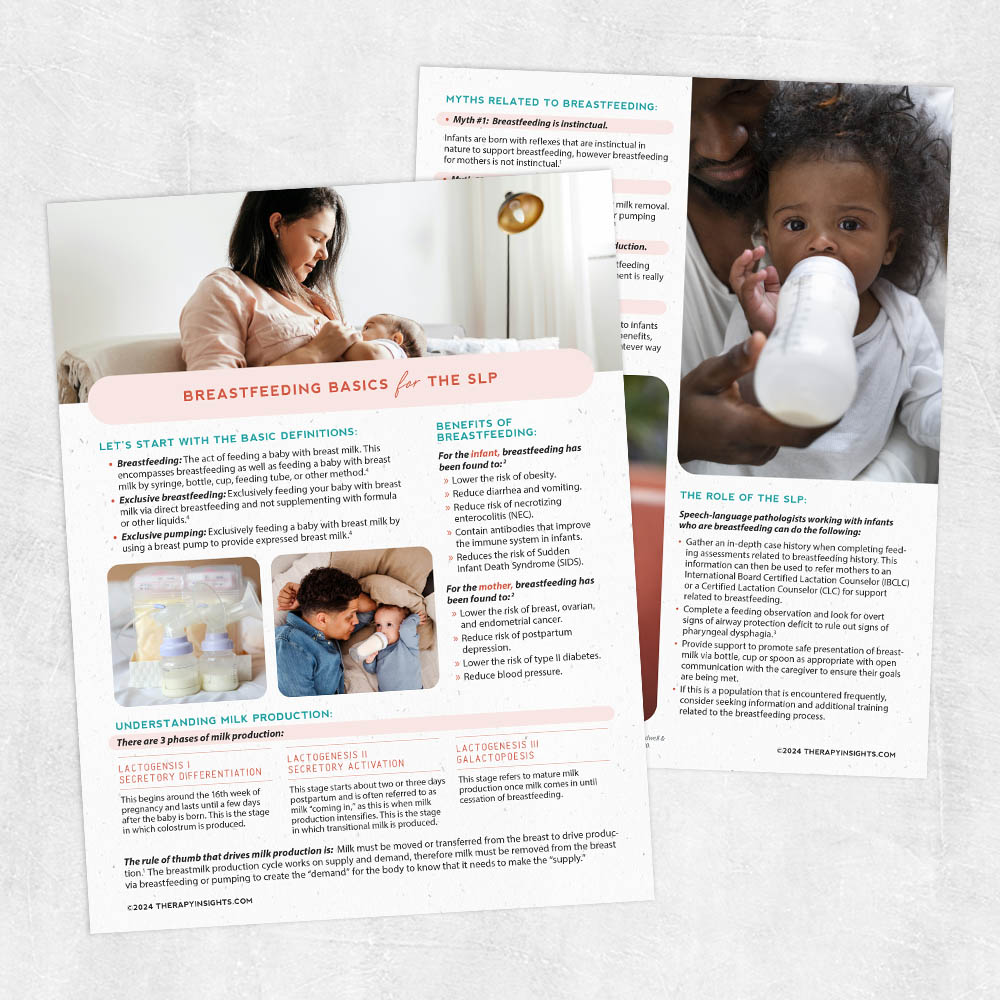 Breastfeeding Basics for the SLP – Adult and pediatric printable resources  for speech and occupational therapists